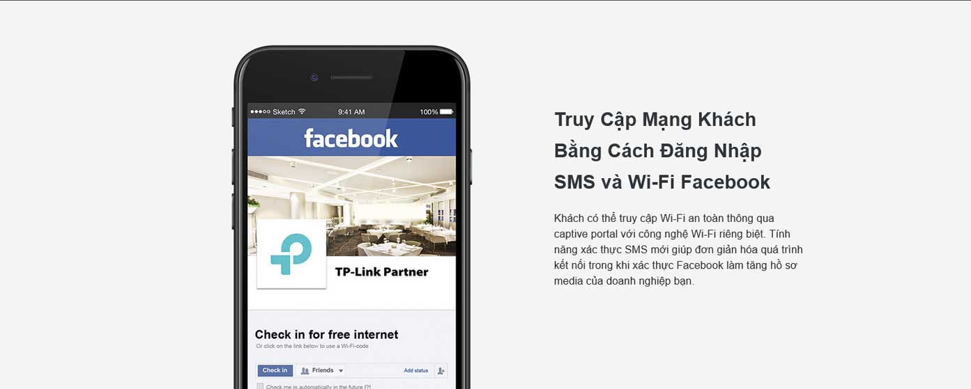truy cập mạng khách bằng SMS và WiFi Facebook